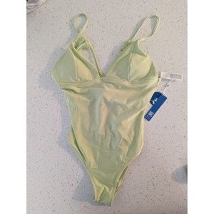 Cupshe One Piece Swimsuit Women's Large Green Plunge V Neck Button Detail NWT